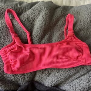 Vibrant pink and orange ribbed swim top, M